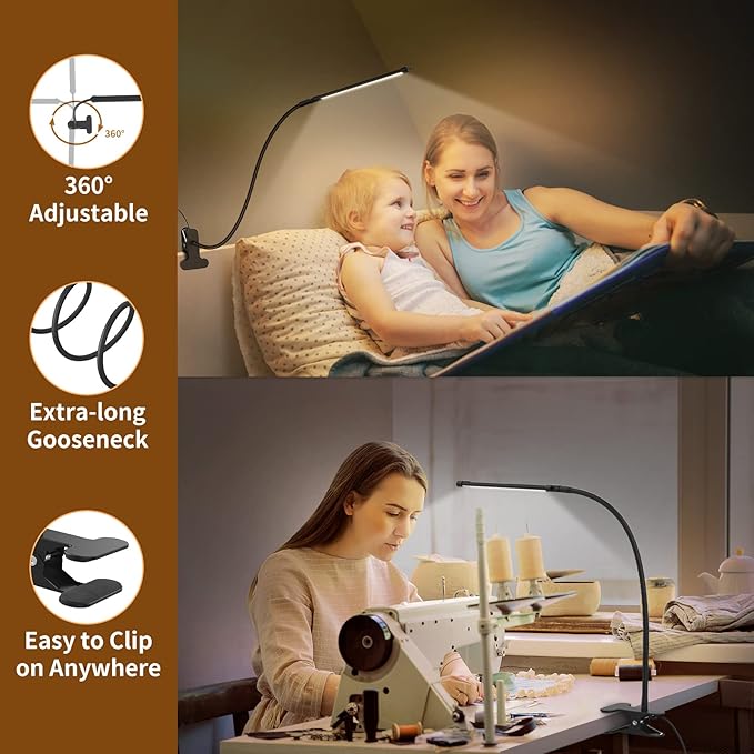 iZELL Book Light, LED Reading Light Clip On [3 Color Modes & 10 Brightness Levels] Flexible Gooseneck Book Lamp for Kids Reading in Bed at Night, Clip to Bedside Table, Headboard or Dorm