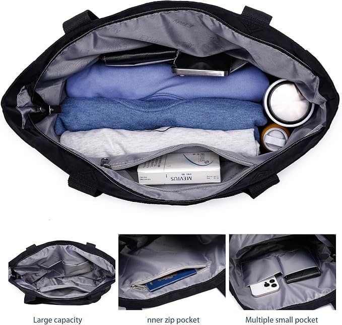 ETidy Large Capacity Foldable Tote Bag With Zipper, Water-Resistant and Sandproof Women's Beach Bag, Handbag, Gym Bag, Travel Shopping Bag