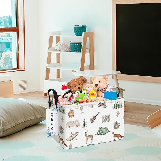 Rectangular Folding Laundry Basket, Waterproof Canvas Basket, Gift Basket, Suitable for Children's Room, Office, Clothes, Toy Storage (Outdoor Adventure)