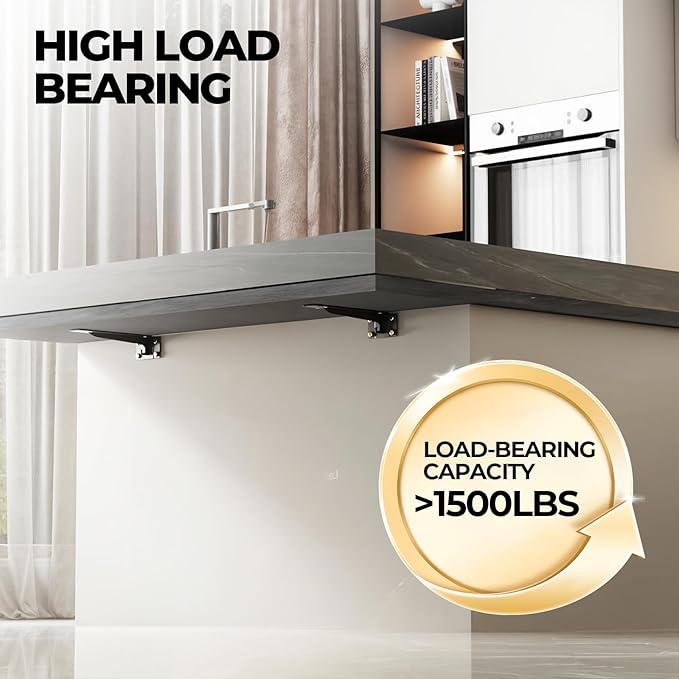 8" Heavy Duty Shelf Brackets (Set of 4) - 1500 lbs Capacity, Hooks for Wall Mounted Shelves,L-Shaped Floating Shelf Brackets with Hanging - Industrial Strength, Black