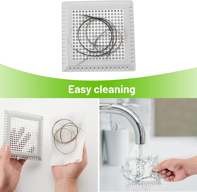 Aluvor Drain Hair Catcher,Shower Drain Cover Hair Catcher Shower Drain Strainer for Bathroom Floor,Square Shower Hair Drain Catcher to Keep Away from Clogged Drain (Matte Black, 4 inch)