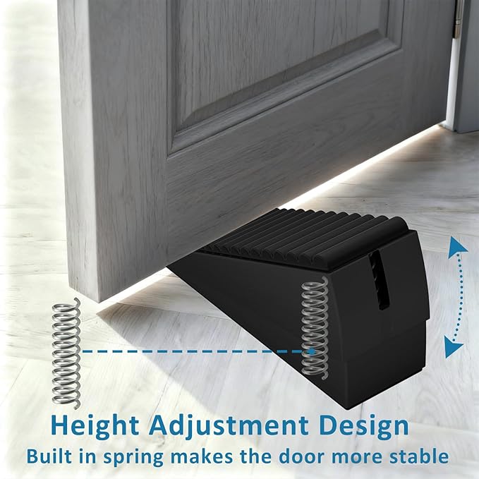 2 Pack Heavy Duty Door Stopper, Adjustable Spring Large Stopper, 3 Inches High Tall Wedge Stoppers for Bottom of Door, Door Stop Suits Any Heavy Door, Black