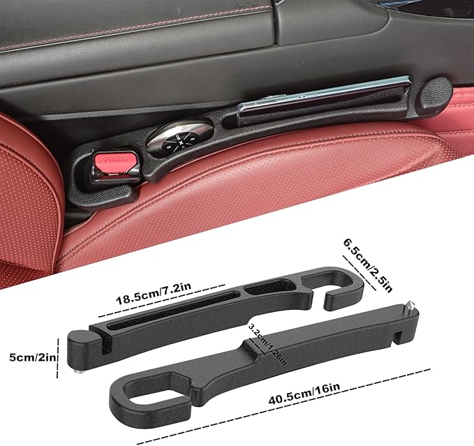 Universal Car Seat Gap Filler 2 pack with Organizer Hook & Emergency Glass Breaker Prevent Small Items & Tools from Falling Ultimate Seat Side Gap Stopper for All Vehicles, Trucks & SUVs