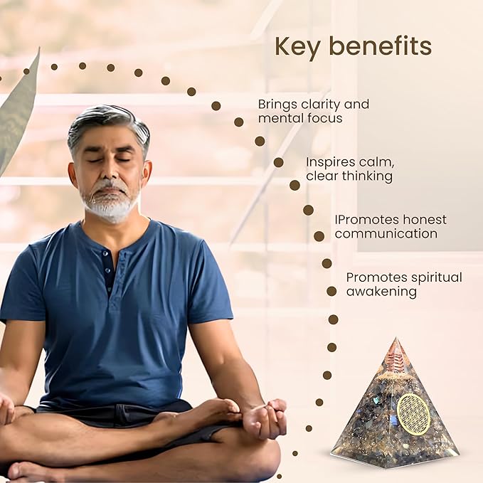 Orgone Pyramid Flower of Life Orgonite Money Healing Crystals Pyramid for Positive Energy (Labradorite)