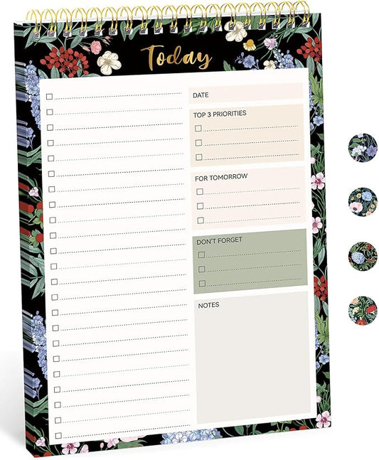 Taja To Do List Notepad - To Do List Notebook for Work with 52 Sheets, 9.8" x 6.5", Undated Daily Planner Perfect for Daily Tasks and Goal Setting, Notepad Suitable for Office, Home & School - Forest Bloom
