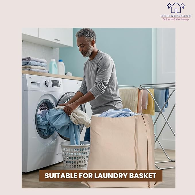 LFH Home Cotton Canvas Extra Large Laundry Bag with Handle, Heavy Duty Drawstring Closure Washable Laundry Bags, School Travel, Home, Hotel, College Dorm, Organizer Sack, 28x40-Natural, Thanksgiving