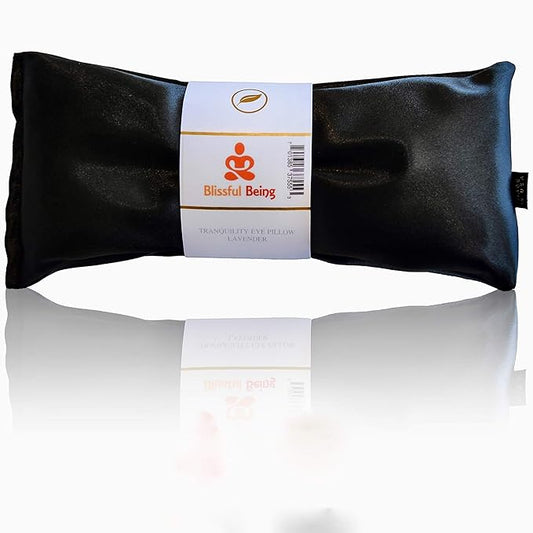 Lavender Eye Pillow - Hot or Cold Weighted Satin Eye Mask perfect for Sleeping, Yoga, Meditation - Gifts for Women, Birthday, Teachers - Natural Herbal Relaxation (Onyx)