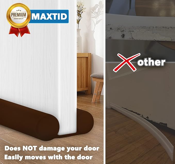 MAXTID Brown Door Draft Stoppers, Adjustable 32"-38", Double Sided, Insulation Strip, Air Stopper, Gap Filler