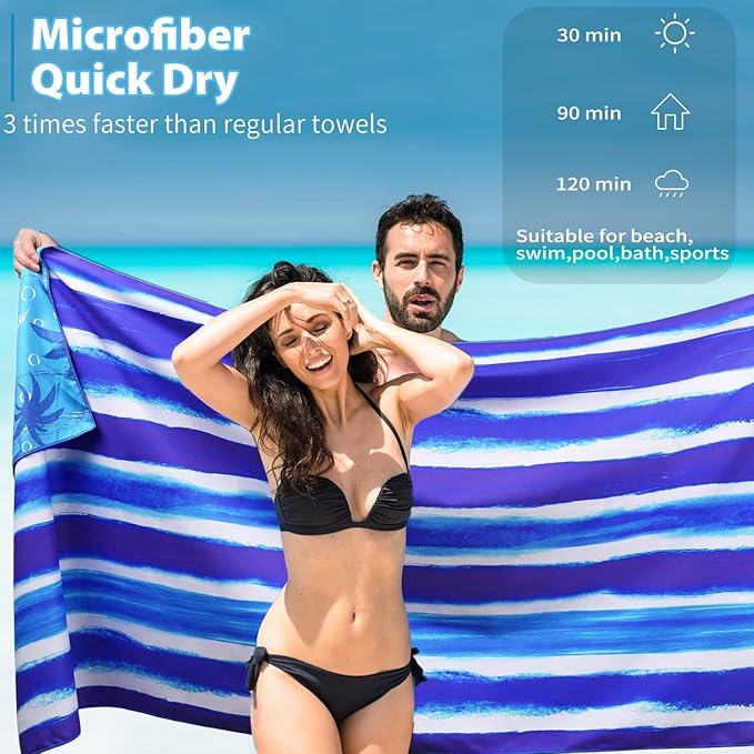 TwoYek 2 Pack Microfiber Thin Beach Towel Lightweight 71x32 Oversized Extra Large Sand Free Towels Quick Dry for Travel Pool Yoga Gym Sports Beach Accessories Vacation Essential Gift