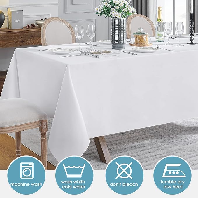 VidaFete Tablecloth 60 * 120inch 10 Pack Rectangle Table Cloth Polyester, Stain Wrinkle Resistant Dining Table Cover for Kitchen Dining Party Wedding Rectangular Tabletop Buffet Decoration (White)