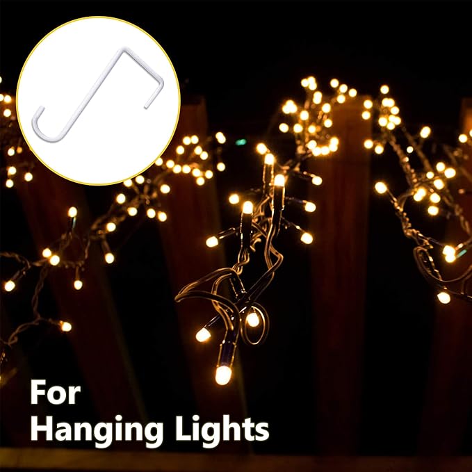 JOYSEUS 24pcs Vinyl Fence Hooks, 2 x 6 Inches Patio Hooks, White Powder Coated Steel Fence Hooks Hangers for Hanging Plants, Lights, Pool Equipment
