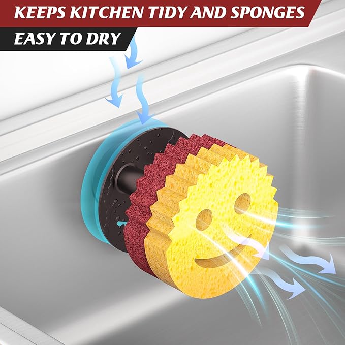 Sponge Holder for Kitchen Sink, Sink Caddy Organizer with Suction Cup Installation for Kitchen/Bathroom, Self Draining, Sponge Caddy for Holding Smiley Sponges-Bronze