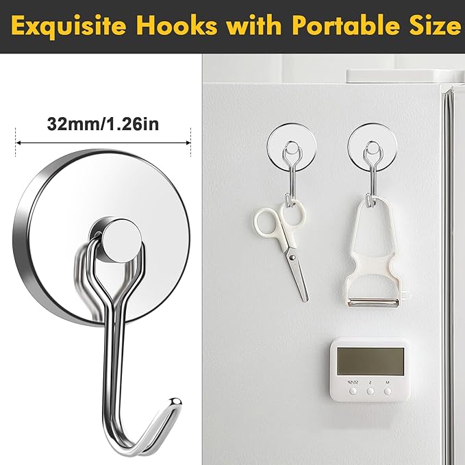 MIKEDE Magnetic Hooks Heavy Duty 120LB+ Swivel Swing Strong Magnetic Hooks Cruise Neodymium Hook Magnets for Hanging Home Workplace Metal Door Office and Garage - Pack of 12
