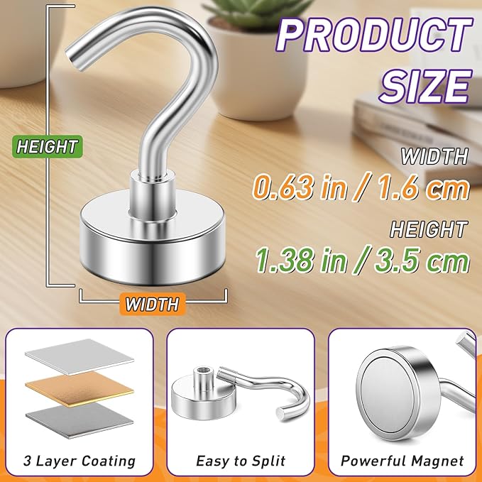 60 Pack Magnetic Hooks for 2026 Cruise Cabins Beach Vacation 30lbs+ Heavy Duty Magnet with Hook Metal Magnetic Hooks for Kitchen Fridge Grills Hanging Magnet Hooks for Classroom Locker Whiteboard