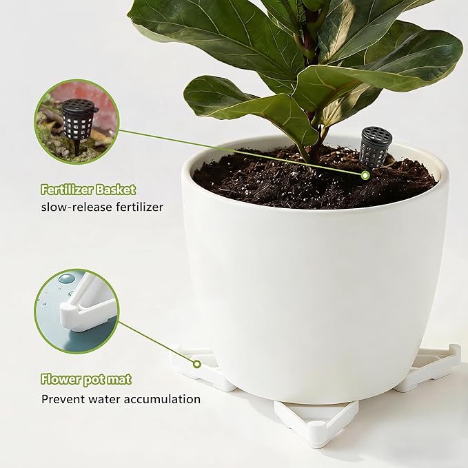 Li&Zhao 20pcs Pot Feet with 5pcs Fertilizer Cages, Plant Stand Risers for Indoor Outdoor Planters, Ceramic Pot Feet and Plant Stand Support for Gardening, Durable Pot Feet for Outdoor Planters (White)