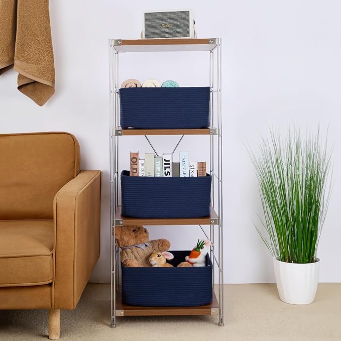 MiniArk Large Storage Baskets for Shelves, Closet Organizers Bins for Clothes Blanket Towels, Baby Nursery, Toy Baskets Box, Woven Rope Baskets, 17 x 13 x 7.5”, 2 Packs Navy Blue