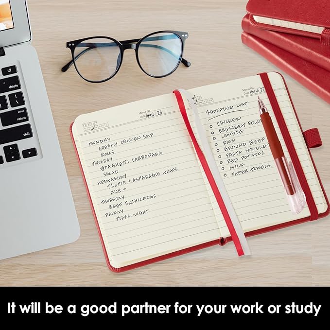 Small Leather Notebook Journal Notepad with Pen for Writing Women, Mini Pocket Small Notepad Lined Address Note Book Note Pads for Work Travel, Red Waterproof Leather Cover Notebook