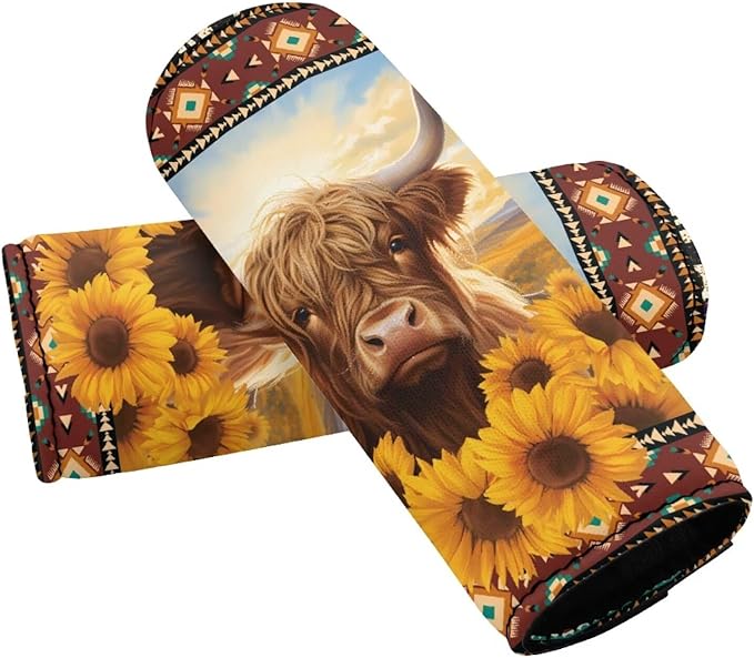KUIFORTI Highland Cattle Sunflower Luggage Identifier for Suitcase Set of 2 Portable Handle Cover Reusable for Home Car