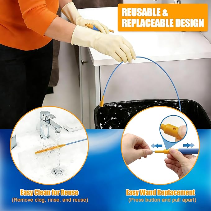 EastLink 30-Inch Reusable Drain Snake Hair Drain Clog Remover 6 Pack, Anti-Break Steel Sink Snake Drain Hair Removal Tool with Rotating Handle, Drain Cleaner Tool for Bathroom Sink, Shower, Bathtub