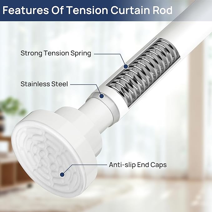 ENJOYBASICS 2 Pack Adjustable Spring Tension Curtain Rods 32 to 54 Inches, Stainless Steel White Shower Rod No Drilling for Window, Bathroom, Closet, Room Divider, 7/8" Diameter