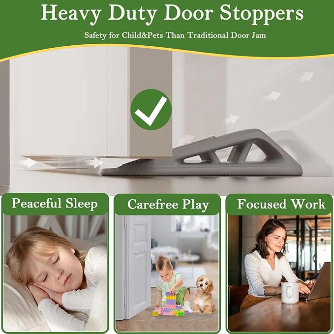 Fursafe&Q Rubber Door Stoppers for Bottom of Door, Door Stop Wedge with Holder, Heavy Duty Doorstops 8 Pack, Wall Protector for Home & Office & School & Commercial Doorstop Keep Open Stack Grey
