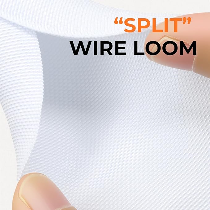 1/2 inch Split Braided Cable Management Sleeve for USB Cable Power Cord Audio Video Cable, Wire Loom Cord Protector from Cat Dog Chewing (White, 25FT)