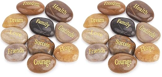BigOtters Engraved Inspirational Stones, 10 Different Words Encouragement Amulets Gift Stones for Friends and Family as Meditation Decorations Birthday or Holiday Graduation Gift (Pack of 2)