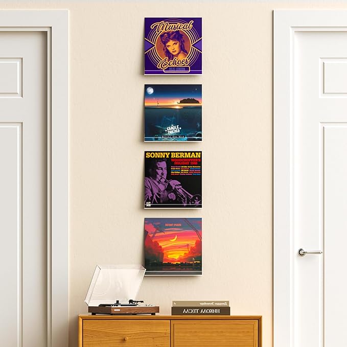 upsimples 4 Pack Vinyl Record Wall Mount Shelves, 12" Vinyl Holder for Album Record Storage & Display, Clear Acrylic Floating Shelves for Wall Decor, Kids Bookshelf, Magazine Rack, Picture Ledge