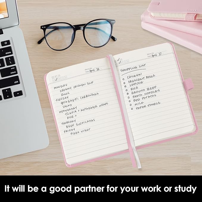 Small Notebook Journal with Pen, 3 Pack Mini Pocket Size Pink Journals Notebooks Bulk for Women Work School Writing Note Taking