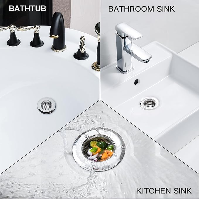 CORNERJOY 4 Pack Heavy Duty Stainless Steel Kitchen Sink Drain Strainer, Bathroom Hair Catcher Shower Drain Cover, Sink Tub Drain Stopper, Wash Basin Floor Drain, 2.1 to 4.5 Inch Diameter Rim