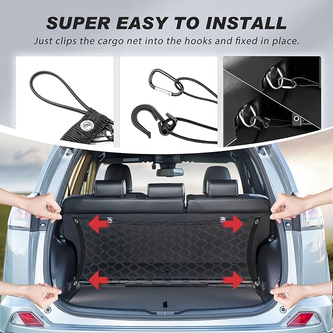 Karltys Envelope Style Cargo Net for Hyundai Tucson 2026 2025 2024 2023 2022 Accessories, Adjustable Elastic Rear Trunk Cargo Net, Heavy Duty Nylon Mesh Storage Netting Organizer