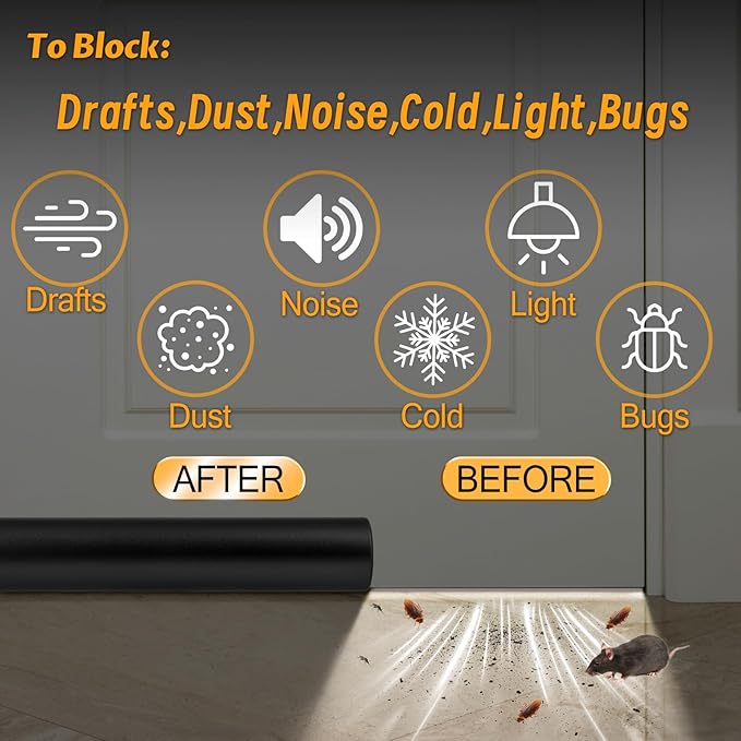 MAXTID Door Draft Stopper for Bottom of Doors Noise Blocker Large Door Sweep Under Door Light Blocker Adjustable 34" Black