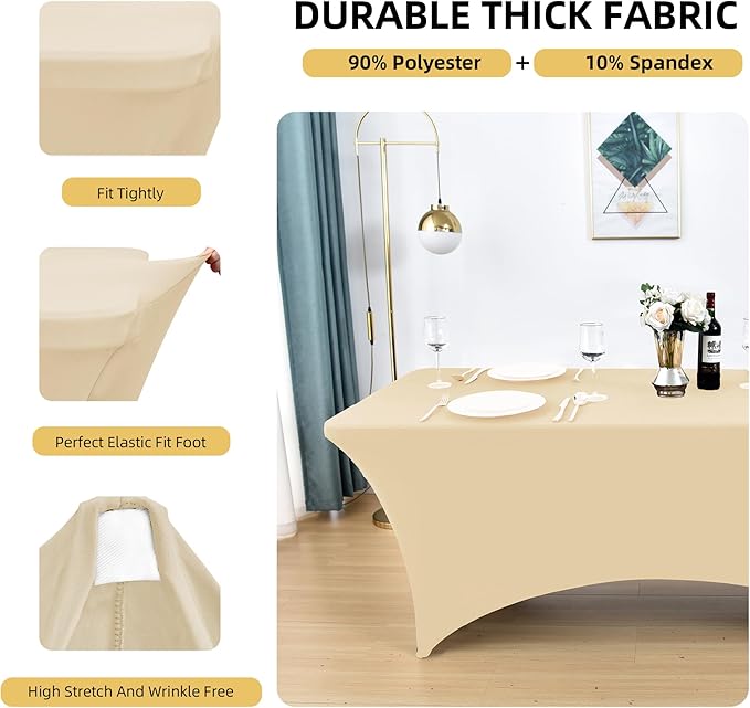 ZarzaaSik 6-Pack 6ft Spandex Table Covers for Rectangle Standard Folding Tables - Wrinkle Resistant Stretch Tablecloths - Ultimate Fitted Table Protector for Parties, Trade Shows, Wedding