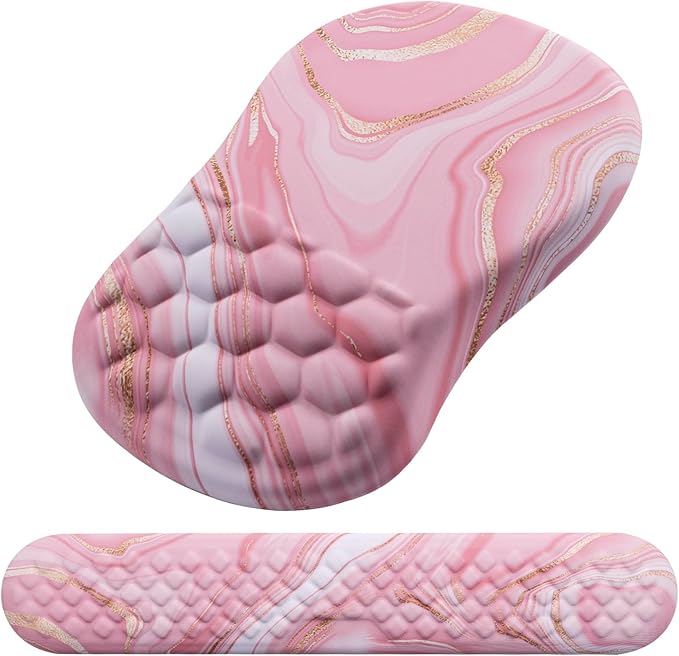 Mouse Pad Wrist Support, Laokiiy 2-in-1 Keyboard Wrist Rest + Ergonomic Mouse Pad, Non-Slip Wrist Rest for Computer Keyboard, Makes Typing Easy & Relieves Wrist Pain (Rose Gold Pink Marble)