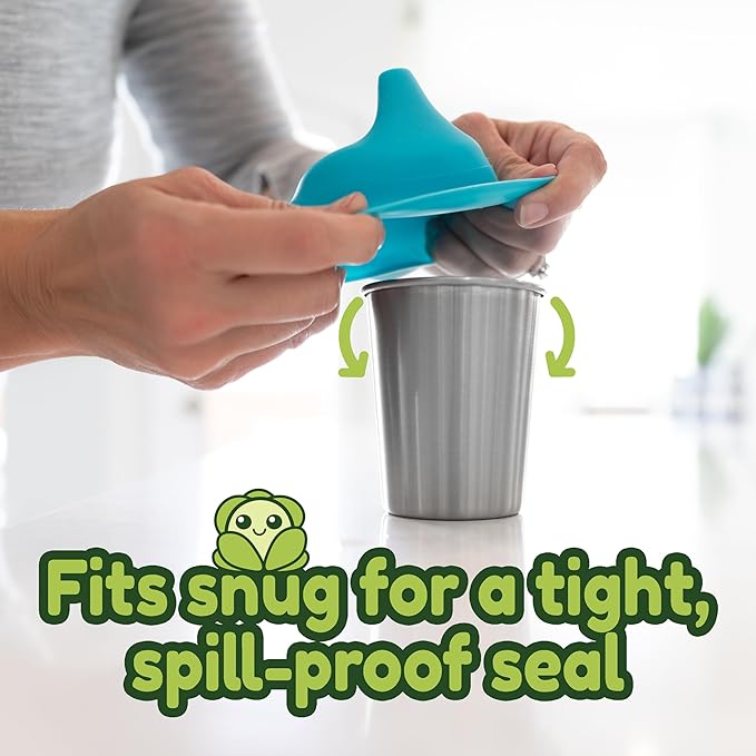 Silicone Sippy Cup Lids - Spill Proof, Fits Any Cup, BPA-Free, Durable & Soft for Babies & Toddlers, Quick to Attach - 3 Pack Silicone Lids for Cups (Steel Blue, Pool, Ice Blue)