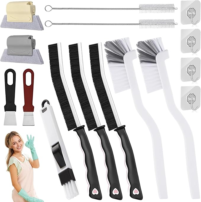 JIURUN Hard Bristle Crevice Cleaning Brush - Multifunctional Cleaning Brush Set, Grout Cleaner Brush, Small Crevice Cleaning Brushes for Home, Kitchen, Bathroom, Window, Faucets, Cup, Teapot