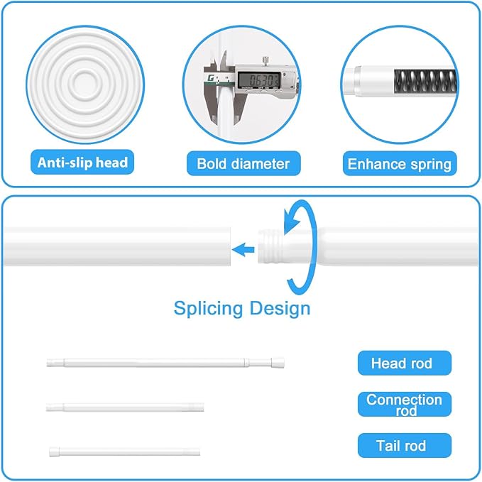 1 Pack Spring Tension Rods 28-45 Inches, 5/8 Inch Diameter White No Drill Spring Loaded Adjustable Extendable, Small Short Tension Curtain Rod for Windows Kitchen Doorway Closet Cupboard