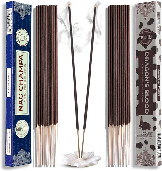 Trumiri Incense Sticks - Combo Pack of 35 Insence-Sticks - 15 Nag Champa + 20 Dragons Blood - Insenses - Insents - Incents - Inscense - Incence - Incienso - All Natural Incense Sticks