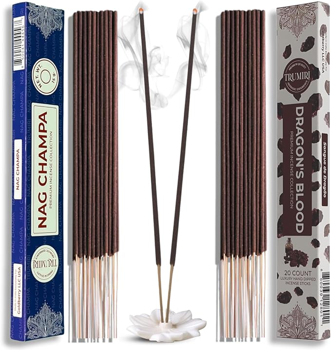 Trumiri Incense Sticks - Combo Pack of 35 Insence-Sticks - 15 Nag Champa + 20 Dragons Blood - Insenses - Insents - Incents - Inscense - Incence - Incienso - All Natural Incense Sticks