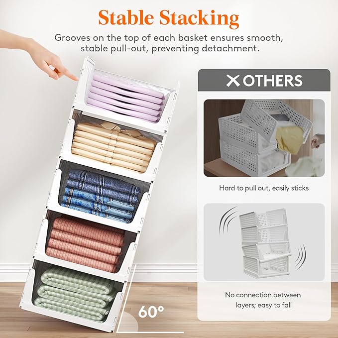 Lifewit Stackable Closet Organizers and Storage Basket for Clothes, Plastic Sweater Storage Bins for Wardrobe, Multifunctional Pants Organizer for RV, Pantry, Bathroom, Kitchen, Dorm, 24L, 4 Pack