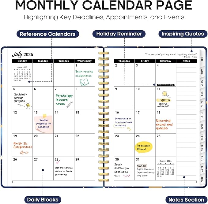 Planner 2026-2027, Academic Year Monthly and Weekly Calendar Planner, Jul 2026 - Jun 2027, Hardcover Teacher Student Planning Agenda book with Tabs, Perfect for School Office Supplies, 8.5" x 11" - Starry Night