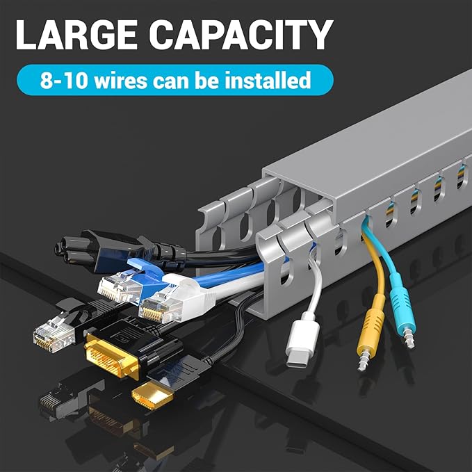 Open Slot Wire Duct Kit, 31.4" (2 x 15.7") Server Rack Cable Management, Cable Management Raceway for Hiding Network HDMI VGA Cables, Wiring Raceway Cable Duct, Desk Wire Channel, 2 Pack, Grey