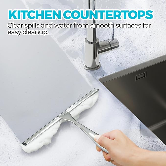 ALFLOD 2PACK 12-Inch All-Purpose Shower Squeegee for Shower Doors, Tile Shower Walls, Bathroom, Window, Glass and Car Windshield, Mirrors and Kitchen-Stainless Steel, Silver