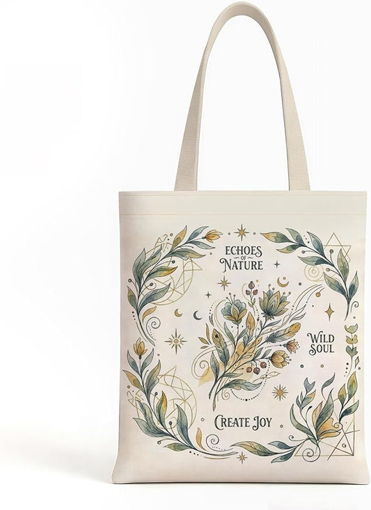 MOLOVA】Printed Canvas Tote Bag for Women - Inner Zipper Pocket & Magnetic Closure, Versatile Hand Shoulder Carry, 15x16 Inch Large Capacity for Work Travel Shopping, Leaves