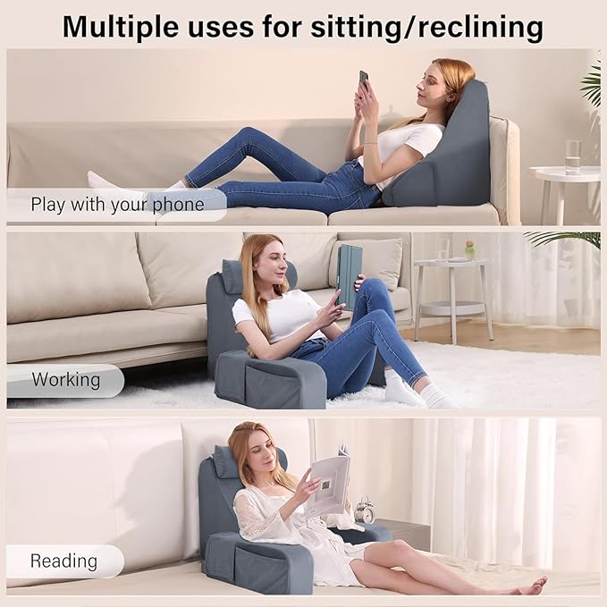 ENITYA Reading Pillow for Kids/Teens/Adults, 17" Back Pillow for Bed Sitting up, Bed Rest Pillow with Arms, Back Support Pillow for Watching TV/Reading/Resting, Dorm Room Essentials, Standard (Grey)