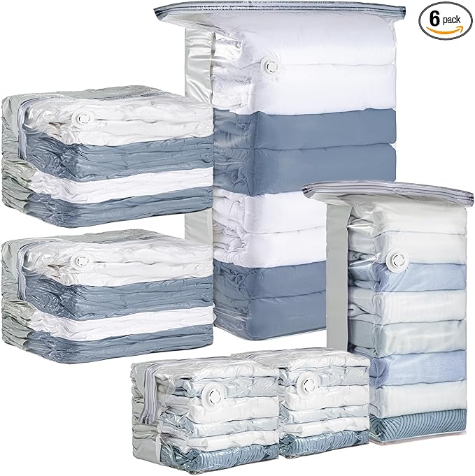 TAILI 6 Pack Vacuum Storage Bags, Cube Space Saver Bags Combo (3 Jumbo +3 Medium), Vacuum Seal Bags for Bedding, Clothing, Comforters, Blankets, Closet Organizer and Storage