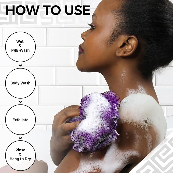 African Net Sponge Authentic - 2 Pieces Loofah Exfoliating Body Scrubber Bath Sponge - Back Scrubber Washcloth for Shower - Real African Scrub Exfoliator Body Care Bathing Accessories for Women