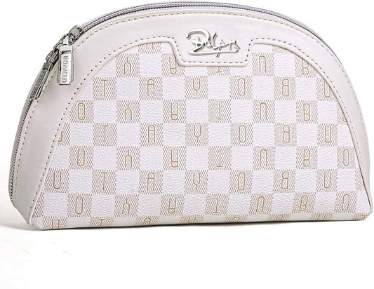 BOYATU Small Travel Makeup Bag for Women: Elegant Vegan Leather Cosmetic Pouch for Purse - Waterproof Toiletry Bag with Mirror(024-White)