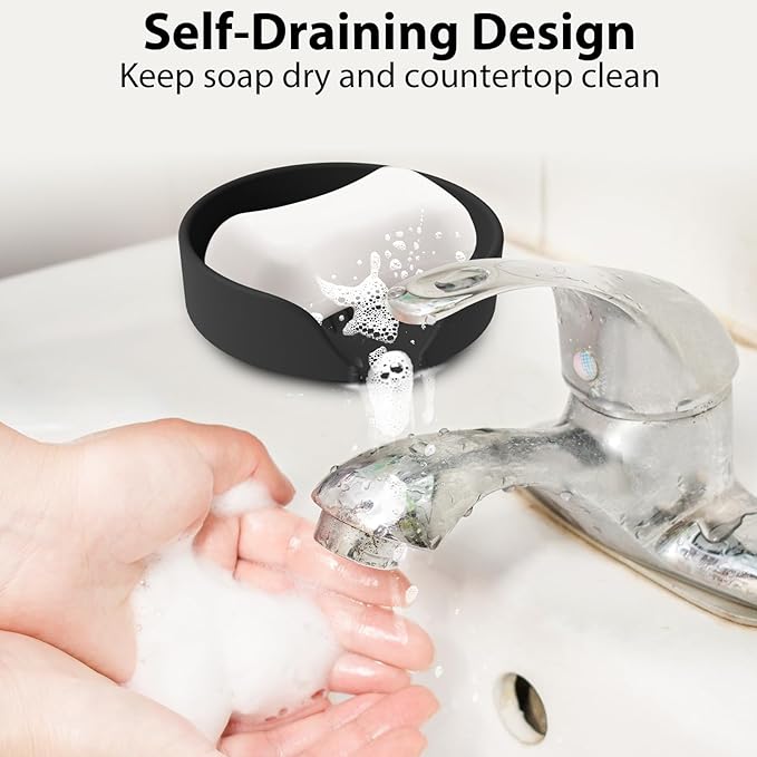 Sponge Holder for Scrub Daddy with Suction Cups and Drain Spout Kitchen Sink Caddy Organizer, Soap Dishes Holder Accessories Rack, Dishwasher Safe - 4.7"x4.7", Black