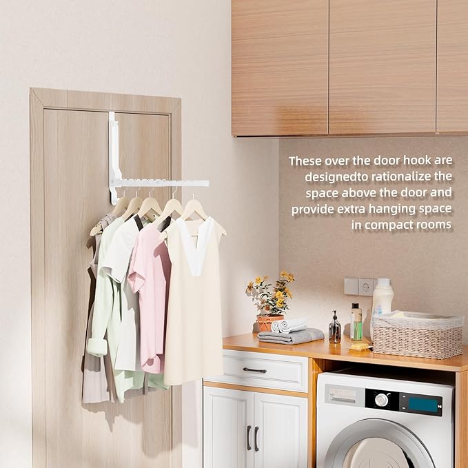 BAKON Over The Door Hangers, Over Door Hooks for Hanging, Small Space Dual Folding Portable Over Door Clothes Hanger for Clothes, Hats, Bags and Towels (1Pack,White(Update))